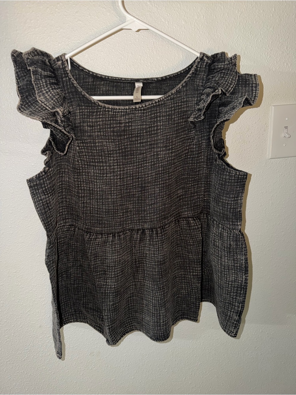 Zenana Outfitters Washed Black Ruffle Sleeve Tunic Top NWOT